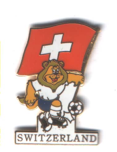 Euro 96 maskotten Goaliath med sveitsisk flagg